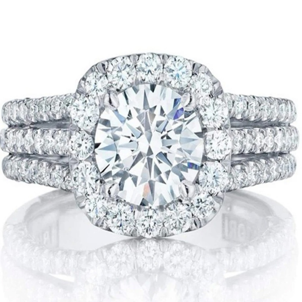 Stunning Brilliant Cubic Zirconia, Triple Band, Luxury, Glam, Engagement Ring - Picture 2 of 10